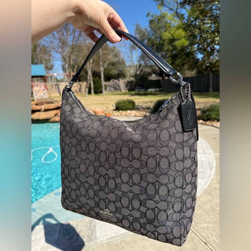 Coach Outline Celeste Signature Monogram Gray & Black Shoulder Bag w/ Tag EUC